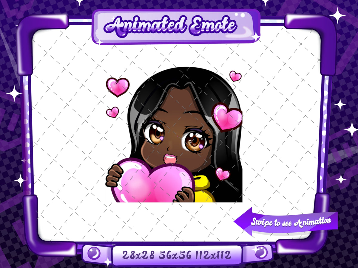 Animated black girl yellow chibi glam love emote