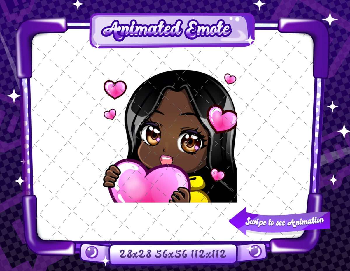 Animated black girl yellow chibi glam love emote