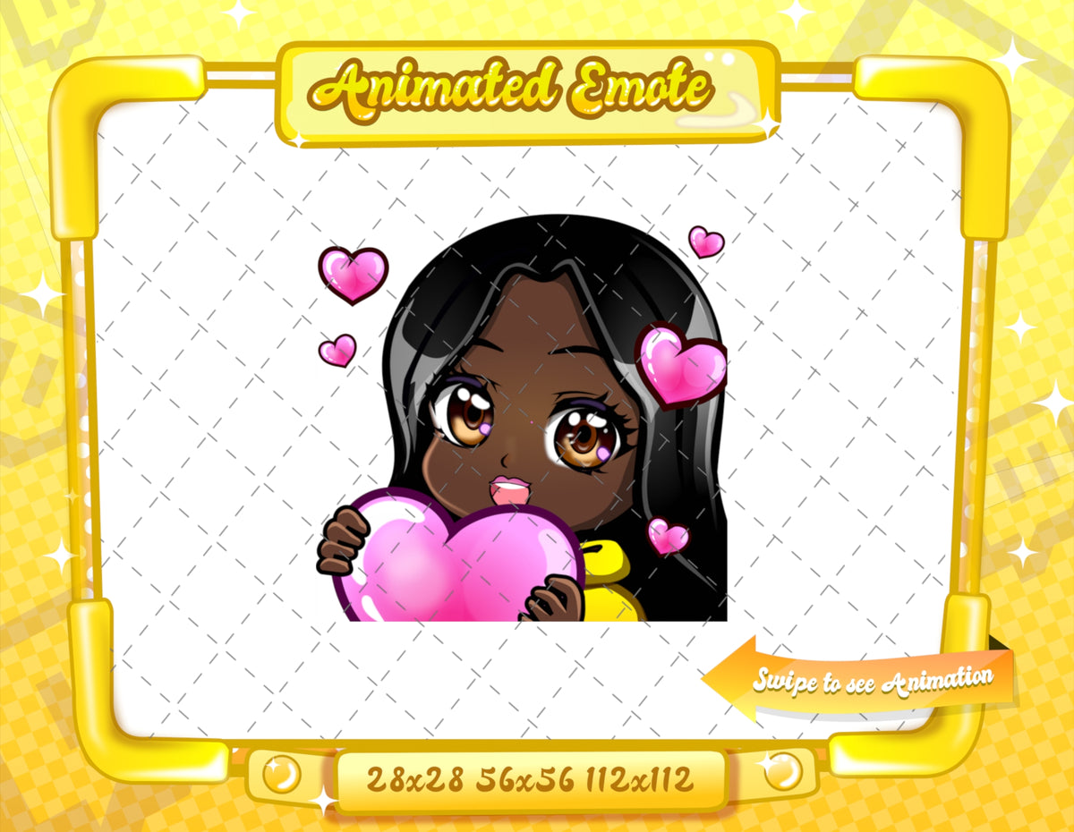 Animated black girl yellow chibi glam love emote