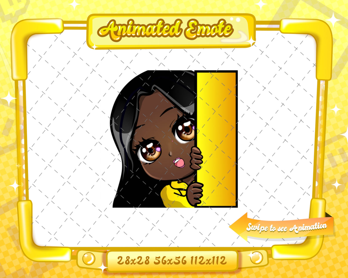 Animated black girl yellow chibi glam emotes V1