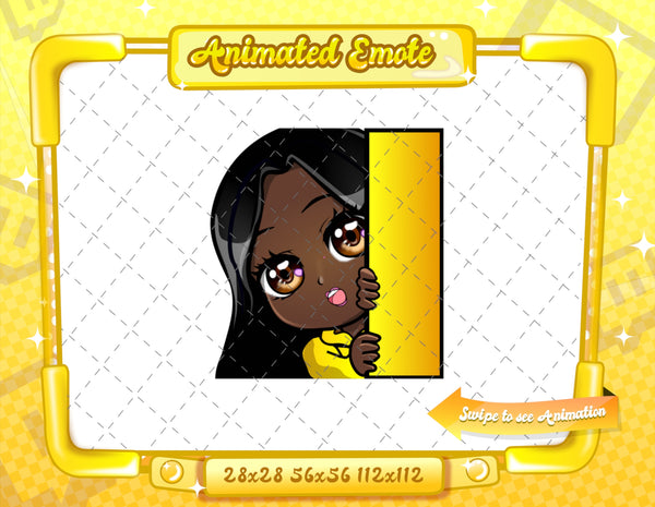 Animated black girl yellow chibi glam emotes V1