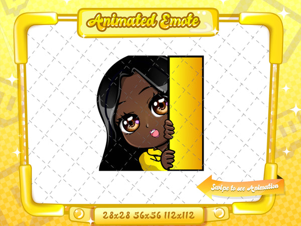 Animated black girl yellow chibi glam lurk emote