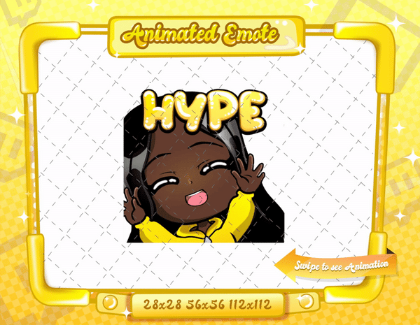 Animated black girl yellow chibi glam hype emote