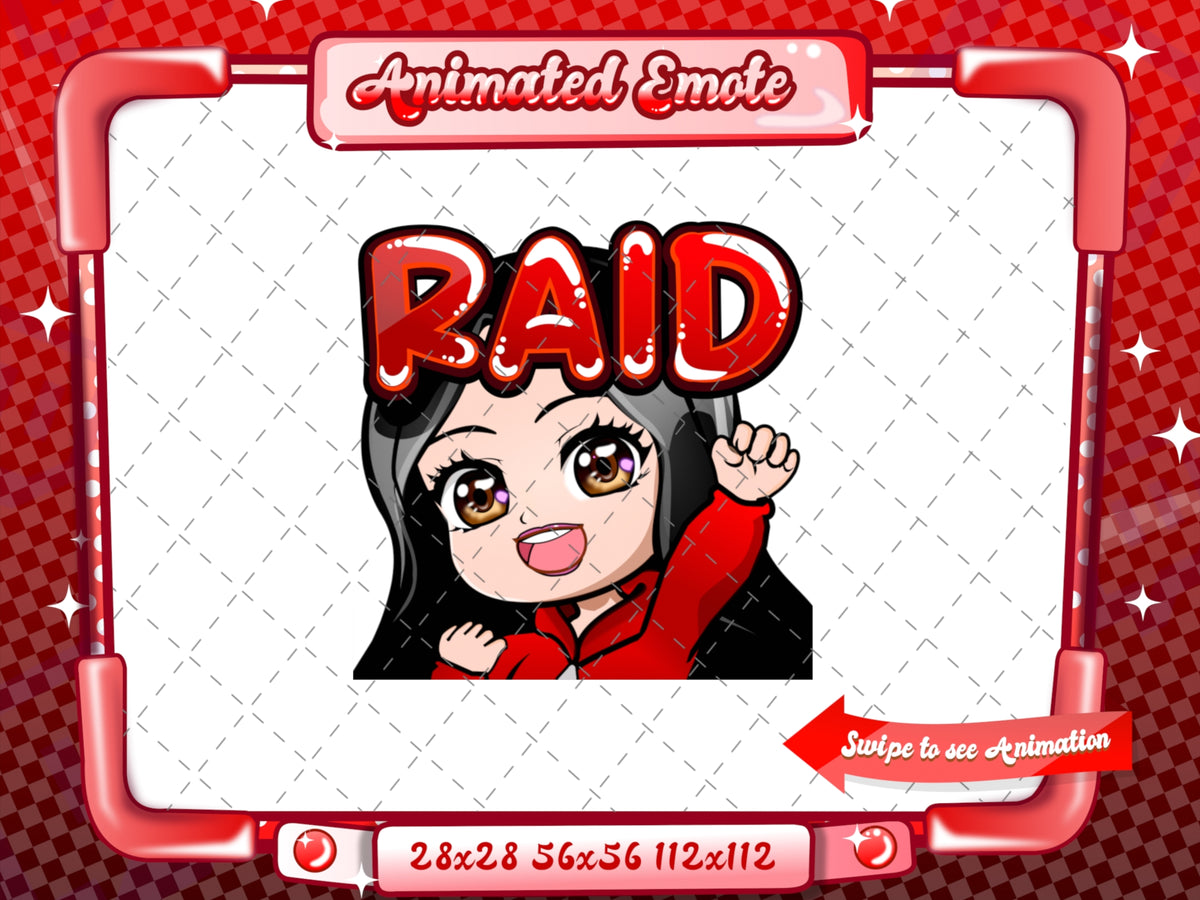 Animated black haired red chibi emotes V1