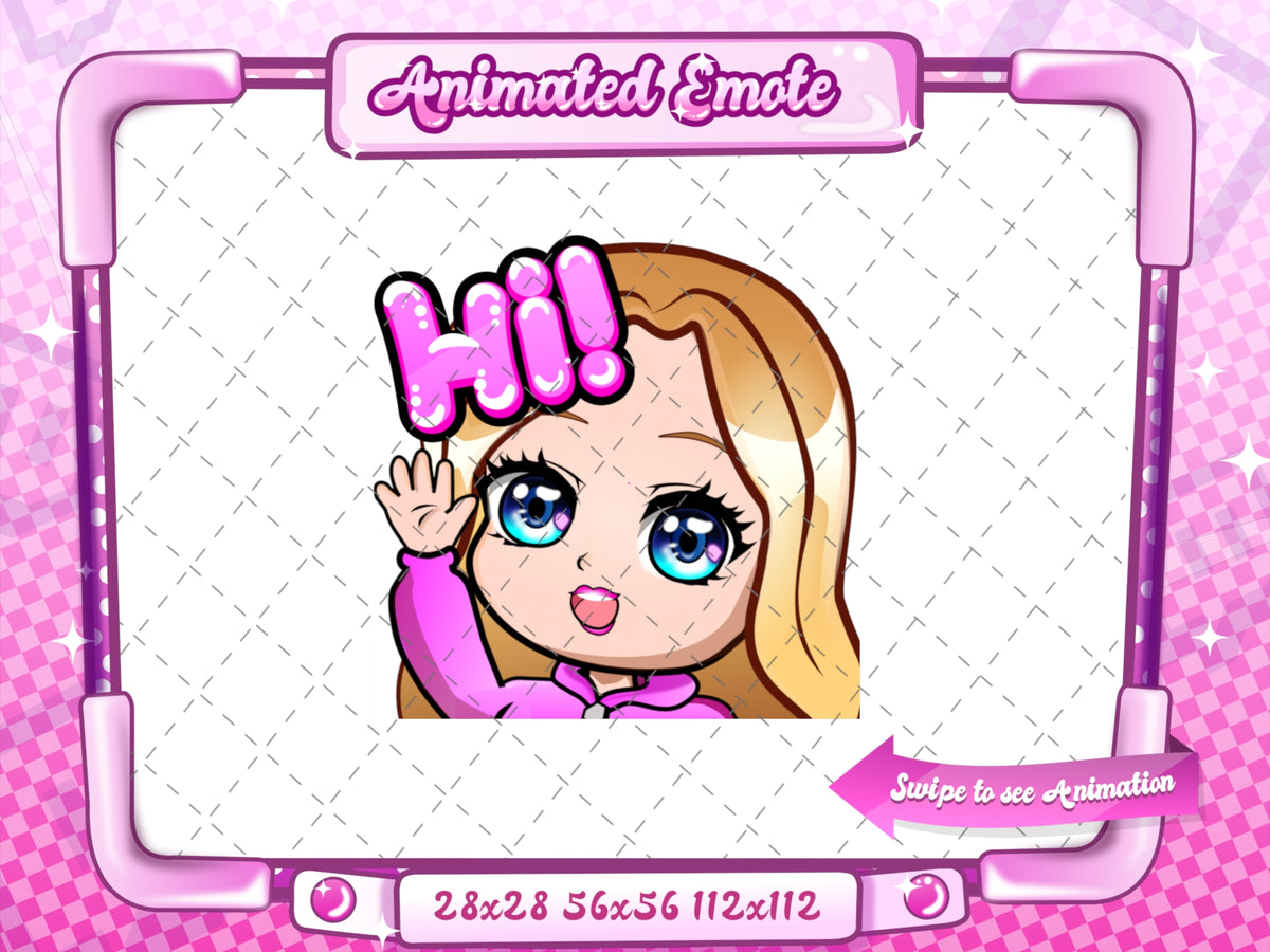 Animated blonde girl chibi Hi emote