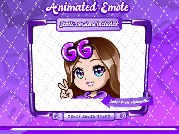 Animated chibi glam purple GG emote