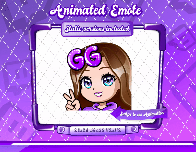 Animated chibi glam purple GG emote