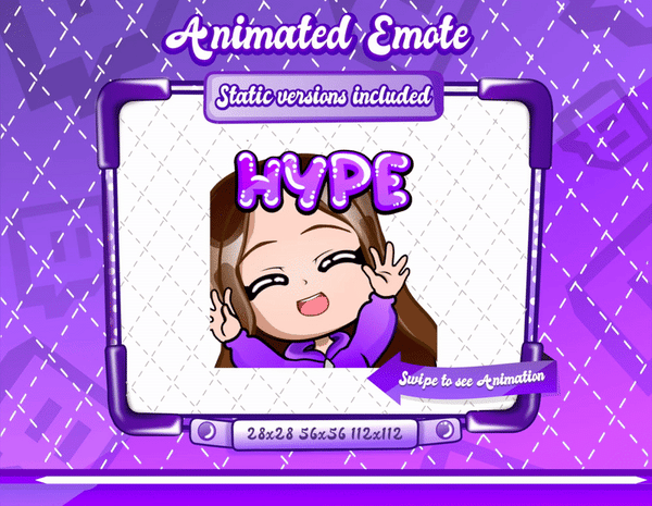 Animated chibi glam purple Hype emote