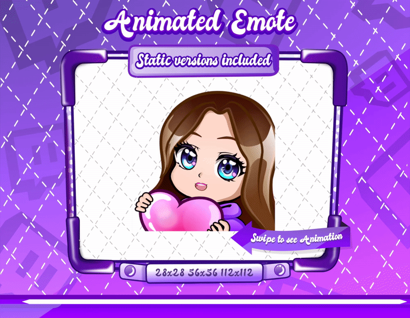Animated chibi glam purple Love emote