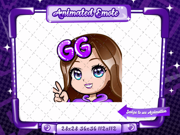 Animated chibi glam purple GG emote