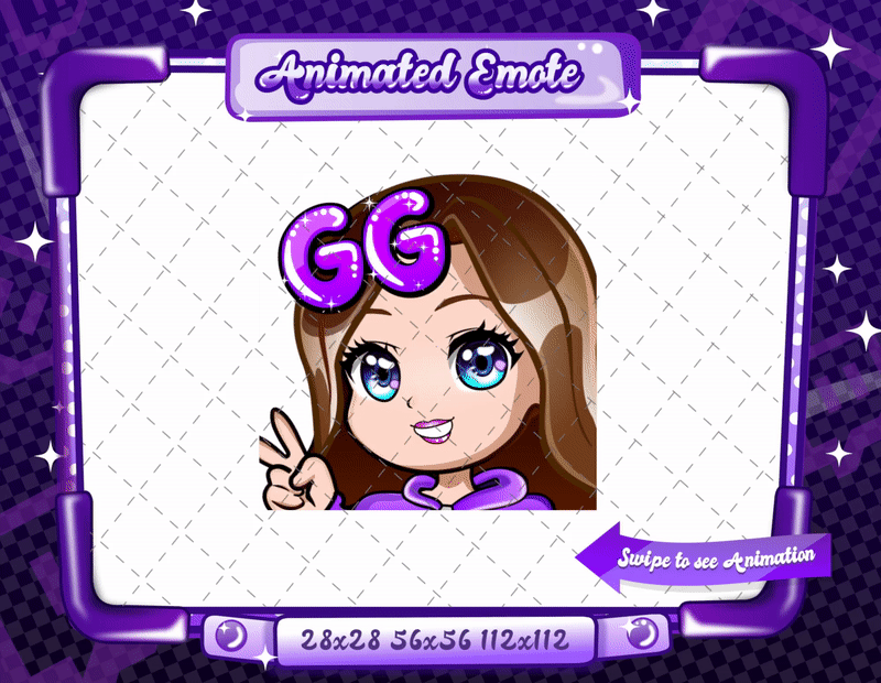 Animated chibi glam purple GG emote