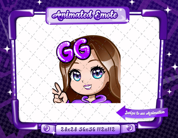 Animated chibi glam purple GG emote