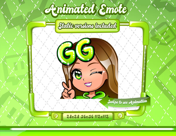 Animated chibi glam green GG emote