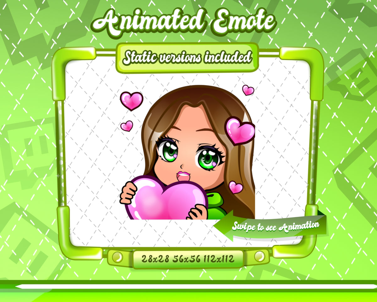 Animated Brown haired green chibi emotes V1