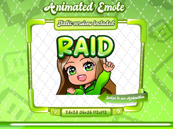 Animated chibi glam green Raid emote