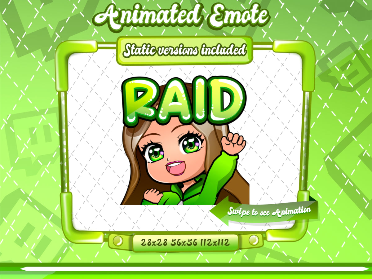 Animated chibi glam green Raid emote