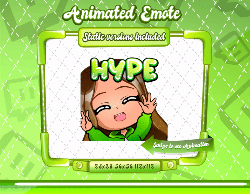 Animated chibi glam green Hype emote