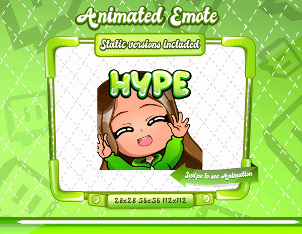 Animated chibi glam green Hype emote