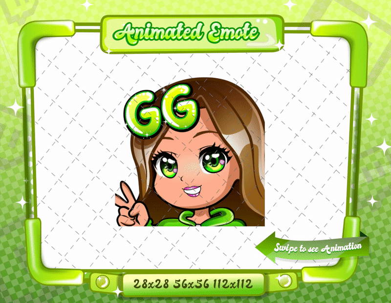 Animated chibi glam green GG emote