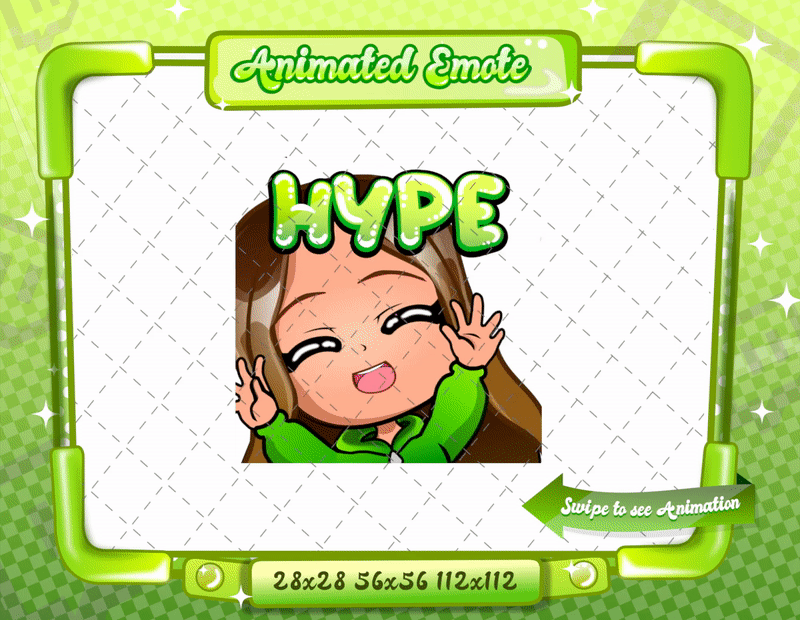 Animated chibi glam green Hype emote