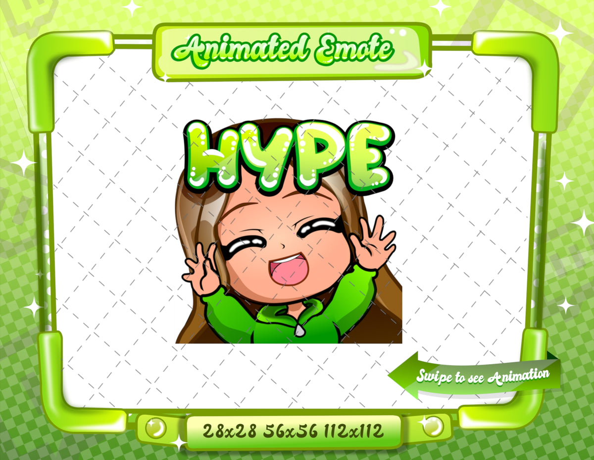 Animated chibi glam green Hype emote