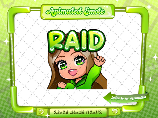 Animated chibi glam green Raid emote