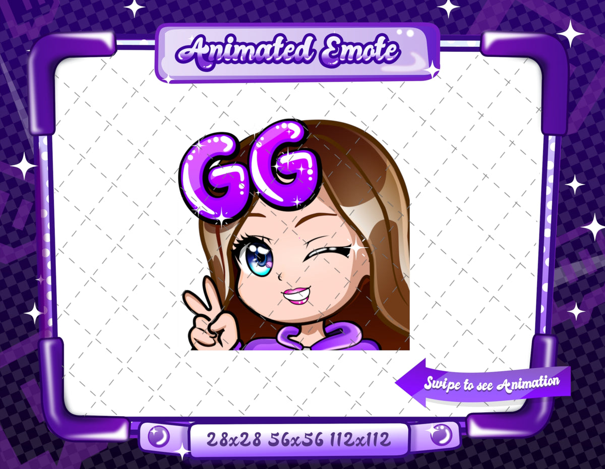 Animated chibi glam purple GG emote