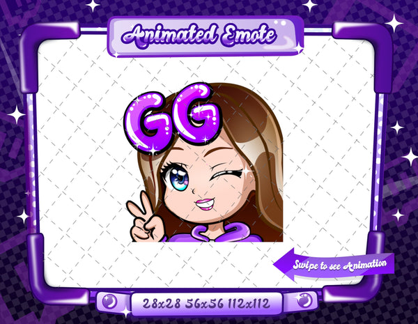 Animated chibi glam purple GG emote