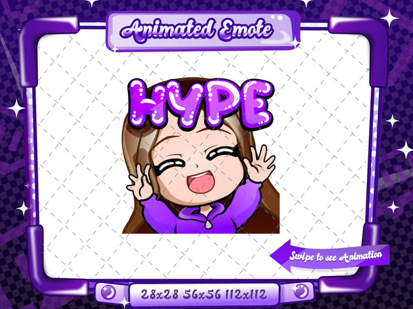 Animated chibi glam purple Hype emote