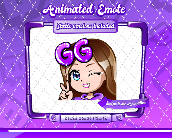 Animated chibi glam purple GG emote