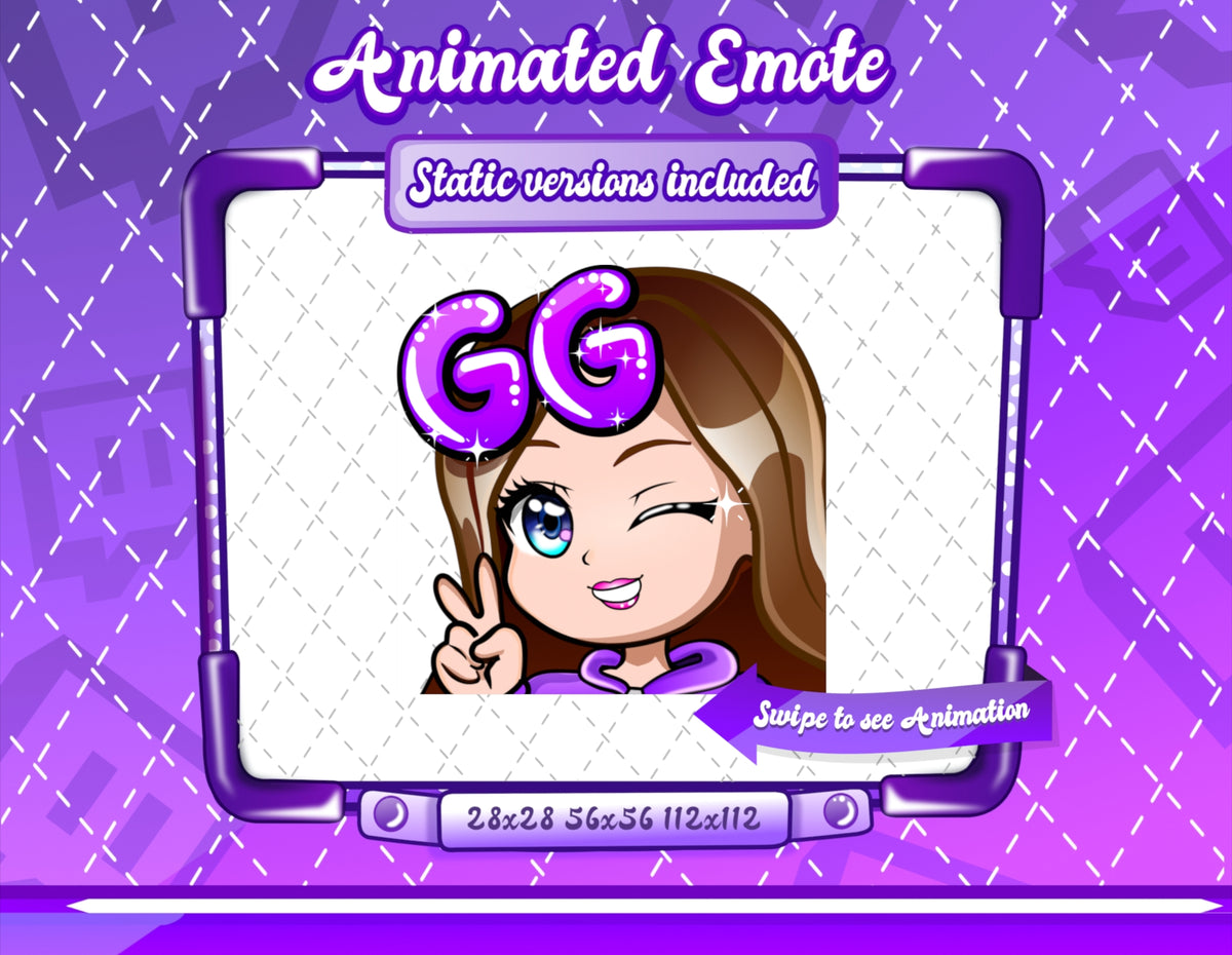 Animated Brown haired purple chibi emotes V1