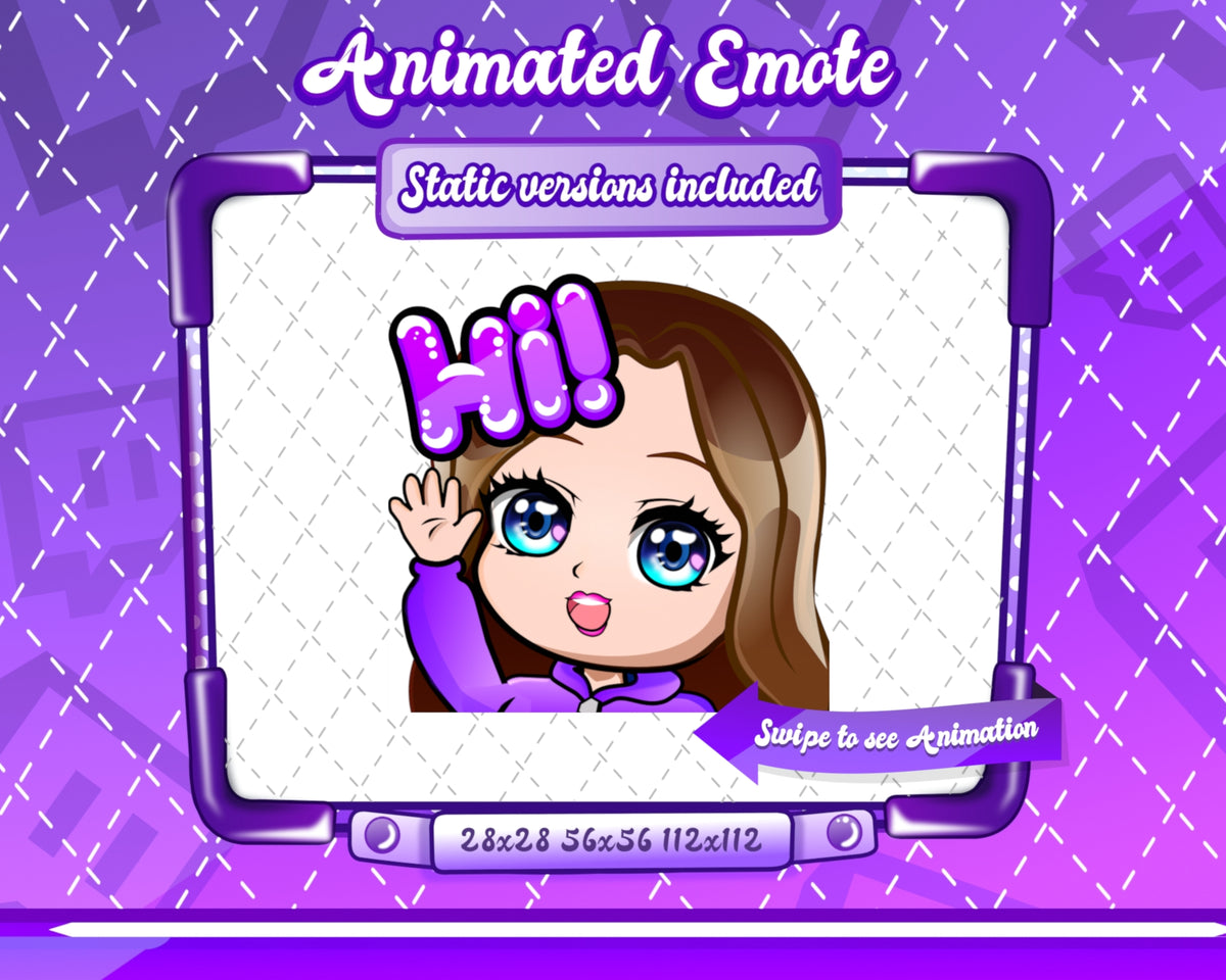 Animated Brown haired purple chibi emotes V1
