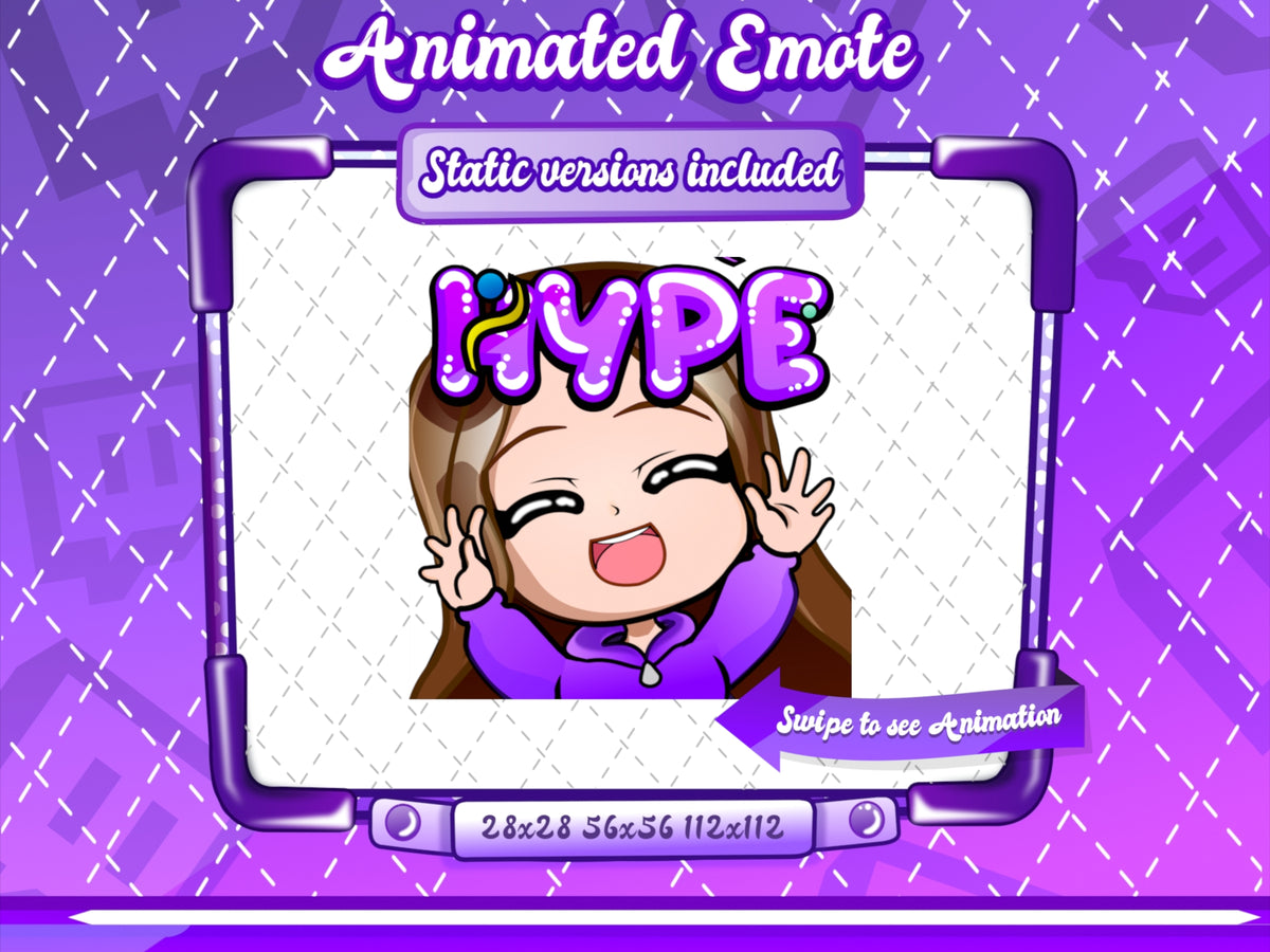 Animated chibi glam purple Hype emote