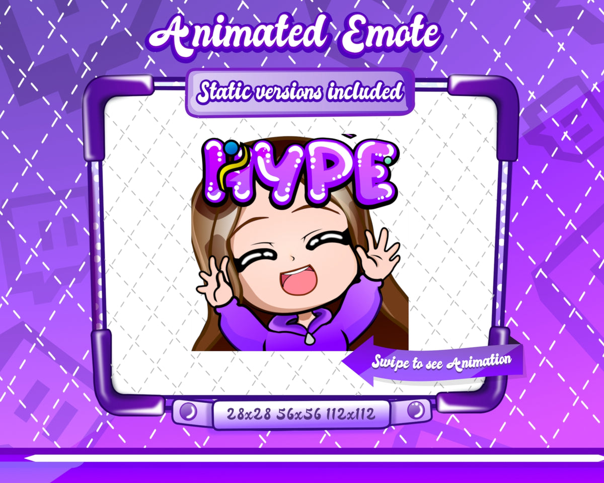 Animated chibi glam purple Hype emote