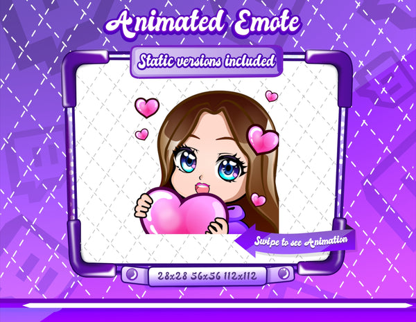 Animated chibi glam purple Love emote
