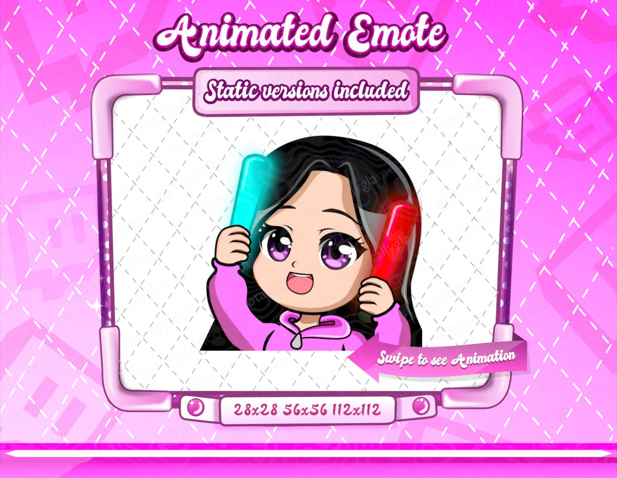 Animated black hair chibi emotes V2