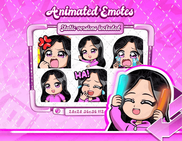 Animated black hair chibi emotes V2