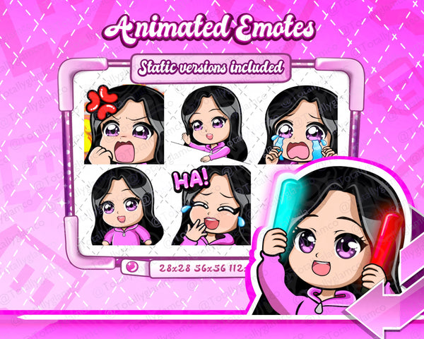 Animated black hair chibi emotes V2