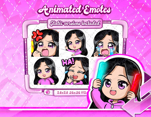 Animated black hair chibi emotes V2