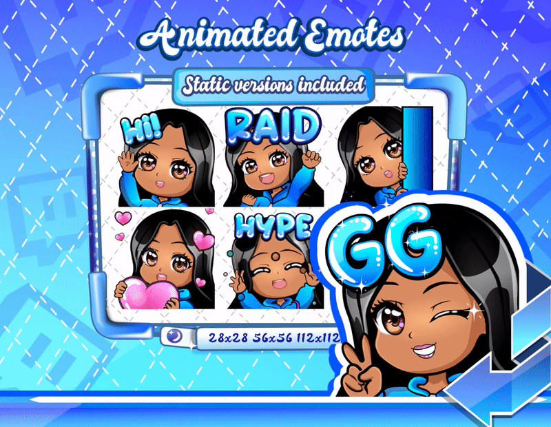 Animated latina girl chibi emotes V1